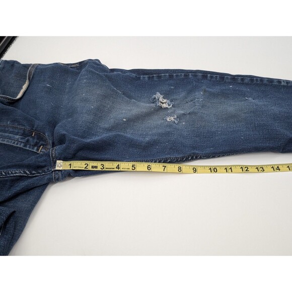 Wrangler Super Distressed Blue Slim Straight Dark Wash Western Work Jeans 32X28 - Picture 8 of 11